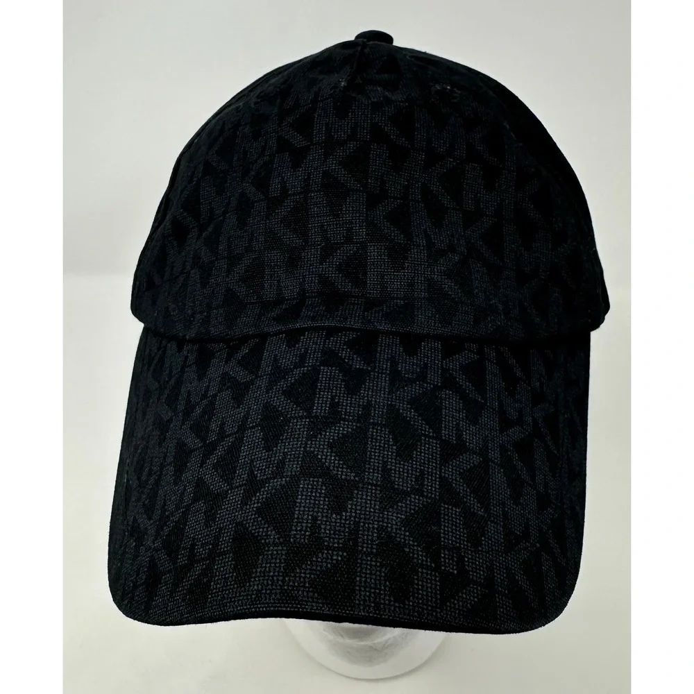 Michael Kors Womens Black Monogram Logo Baseball Cap Adjustable Hat MK Logo